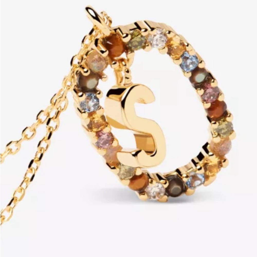 PDPAOLA LETTER S GOLD NECKLACE 18kt Gold-Plated SEMI PRECIOUS STINES BRAND NEW